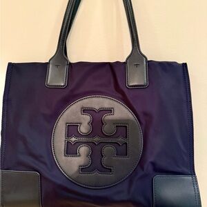 Tory Burch Navy Tote Bag with Iconic Logo